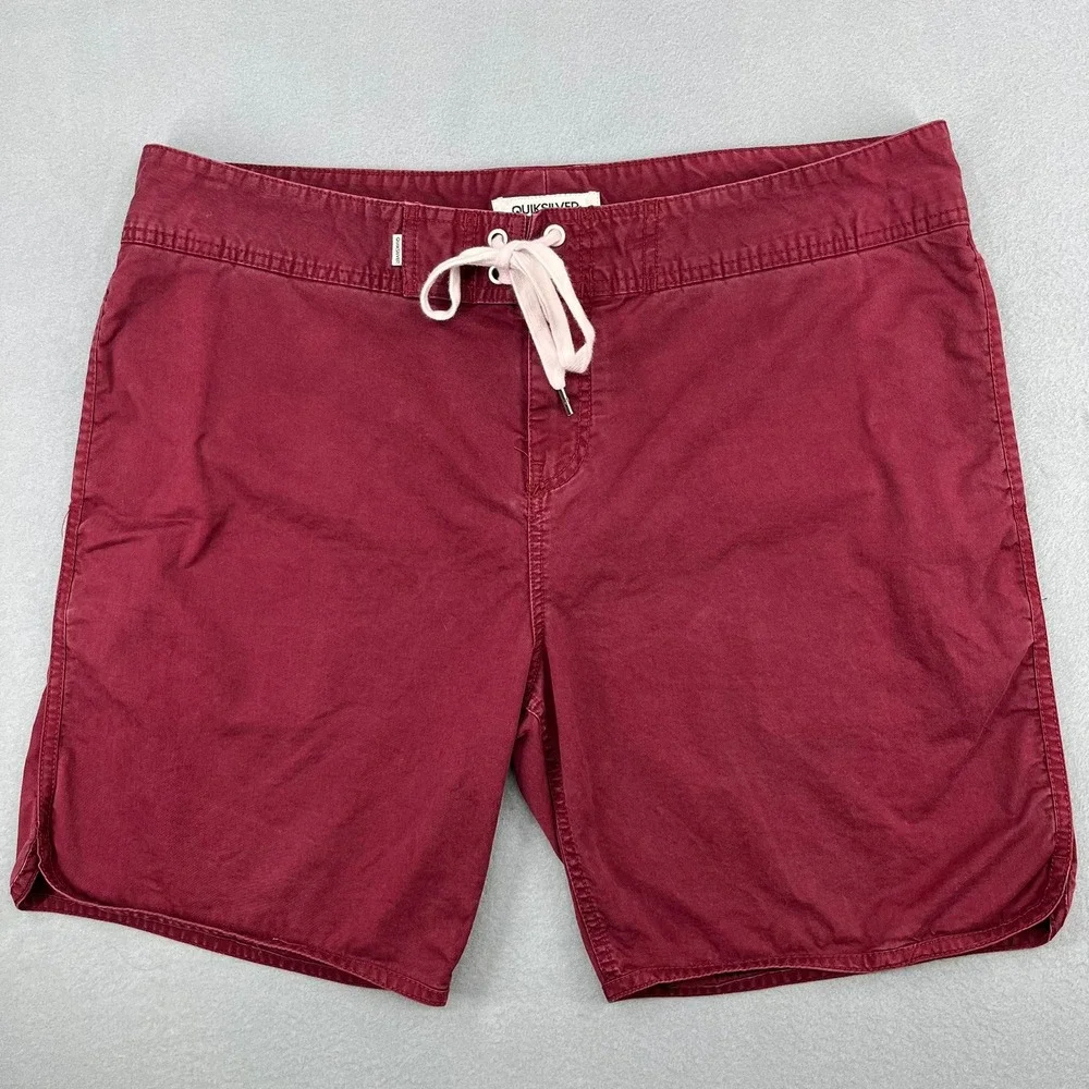 Quiksilver Mens Burgundy Drawstring Cotton Blend Stretch Casual‎ Shorts Size 38